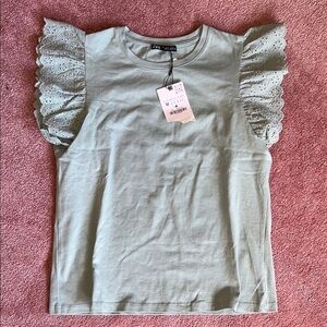 Zara Light Mint Green Ruffle Sleeve Tee